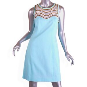 Tiffany Blue Lilly Pulitzer Tia Pool Shift Dress Beaded Sleeveless Women's 8